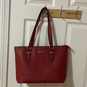 deep red over the shoulder purse with matching wristlet wallet